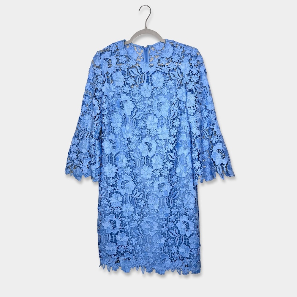LELA ROSE Flutter Sleeve Tunic Dress Size 2 Blue Color Floral Lace GUC